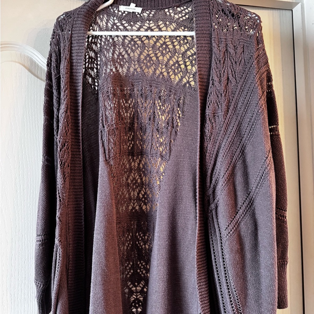 Maurices Dark Brown Open-Knit Cardigan